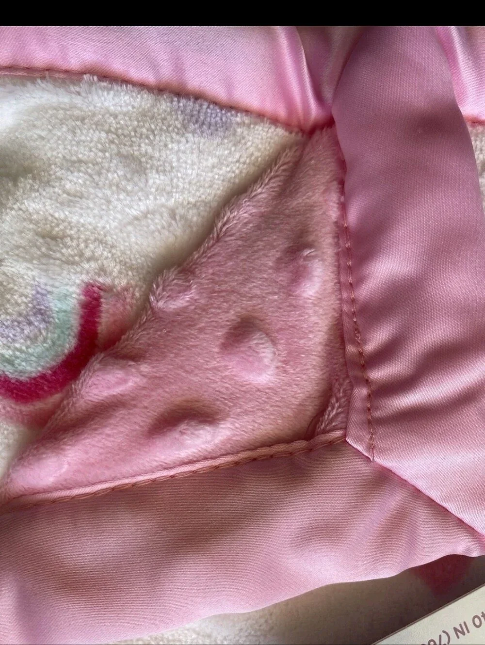 Parent's Choice Plush Pink Rainbow Baby Blanket Satin Trim Butterflies